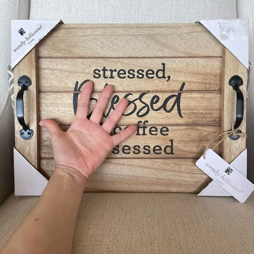 NWT Wendy Bellisimo 16”x11” Wood Noodle Board Stressed Blessed  Coffee Obsessed